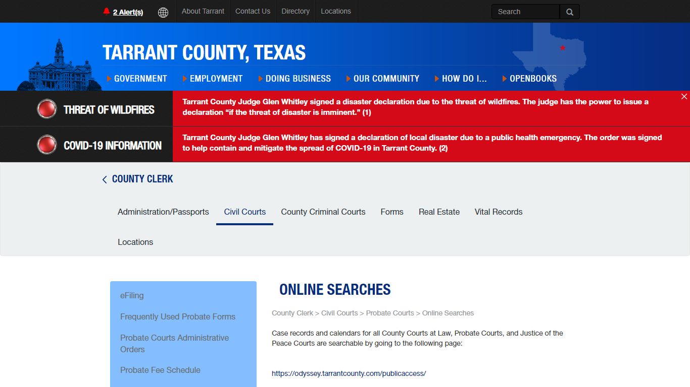 Online Searches Probate - Tarrant County, Texas