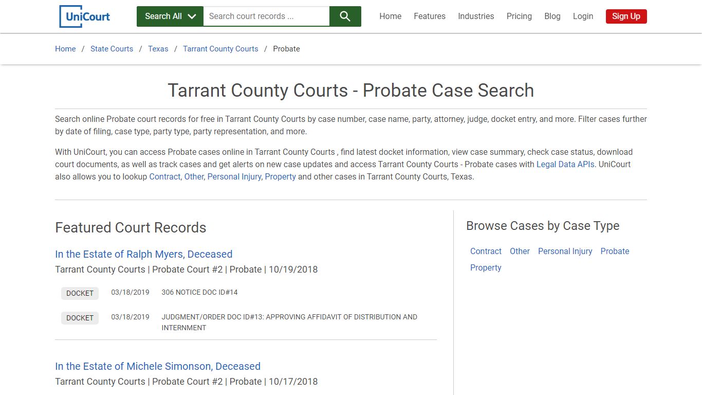 Probate Case Search - Tarrant County Courts, Texas